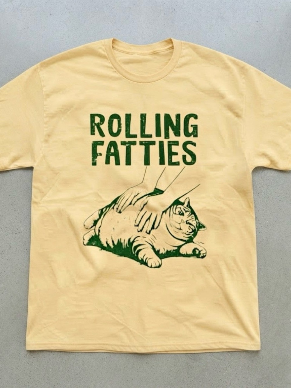 Funny Rolling Fatties Cat Meme Cream Cotton Gildan T-Shirt